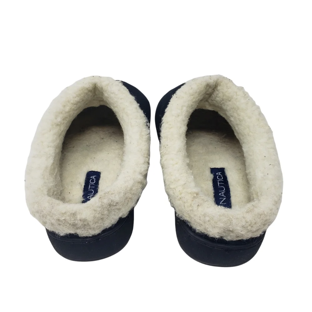 Nautica Black Slippers Lined Shoes Mens Size 6 Women 7.5 Rubber Soles Warm Comfy